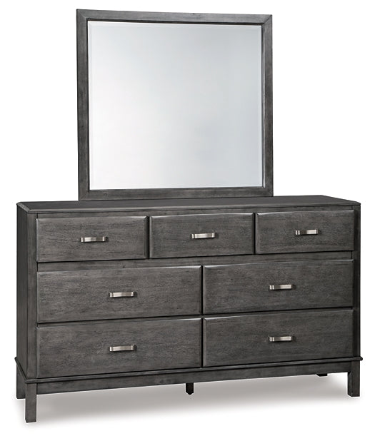 Caitbrook Storage Bed With 8 Storage Drawers With Mirrored Dresser And 2 Nightstands