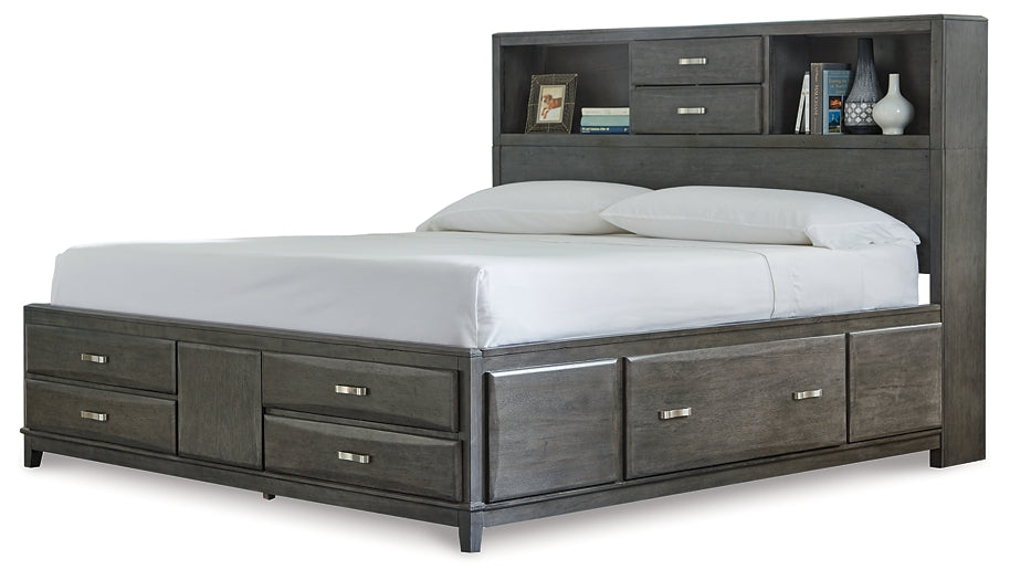 Caitbrook Storage Bed With 8 Storage Drawers With Mirrored Dresser And 2 Nightstands