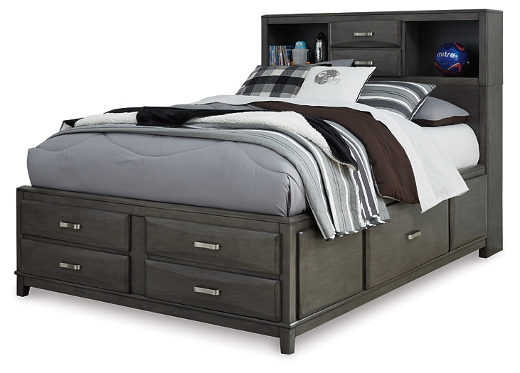 Caitbrook Storage Bed With 8 Storage Drawers With Mirrored Dresser And 2 Nightstands