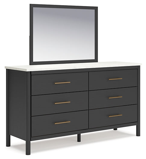 Queen Upholstered Panel Bed with Mirrored Dresser and Chest