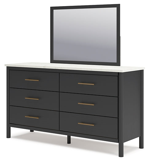 Queen Upholstered Panel Bed with Mirrored Dresser and Chest