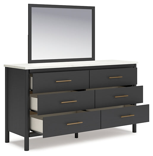 Queen Upholstered Panel Bed with Mirrored Dresser and Chest