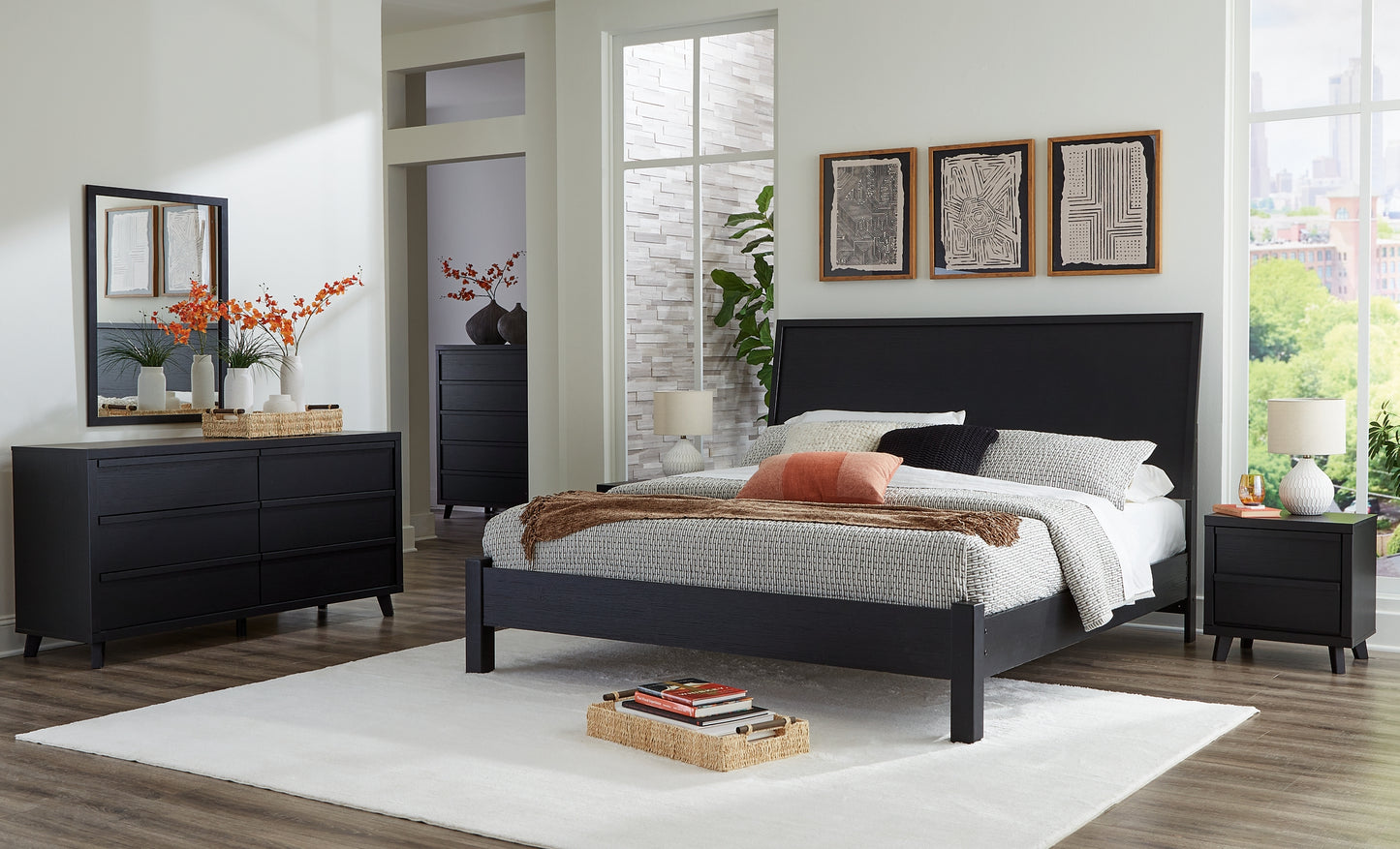 Danziar King Panel Bed, Dresser, Mirror, Chest and Nightstand