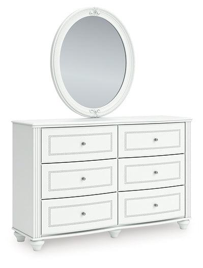 Kozlani Twin Upholstered Panel Bed, Dresser and Mirror