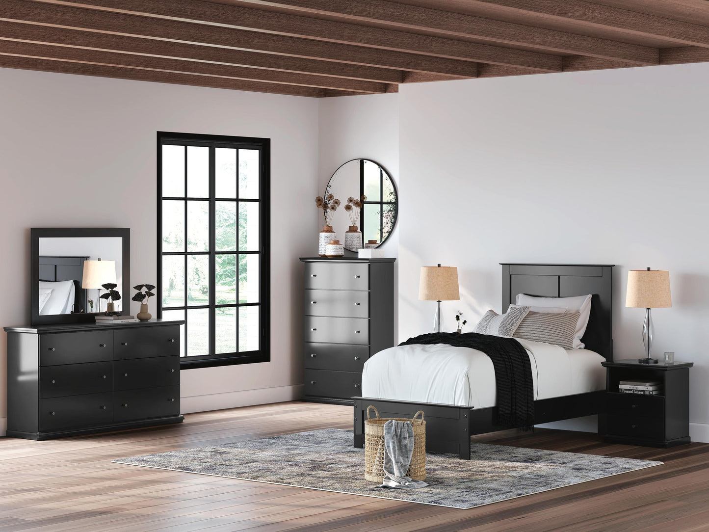 Maribel Queen Panel Bed, Dresser, Mirror and Nightstand