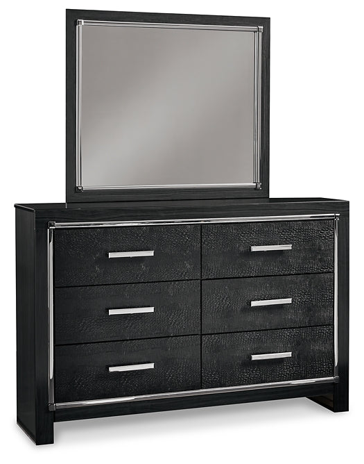 Kaydell Queen Panel Bed with Storage with Mirrored Dresser and Chest