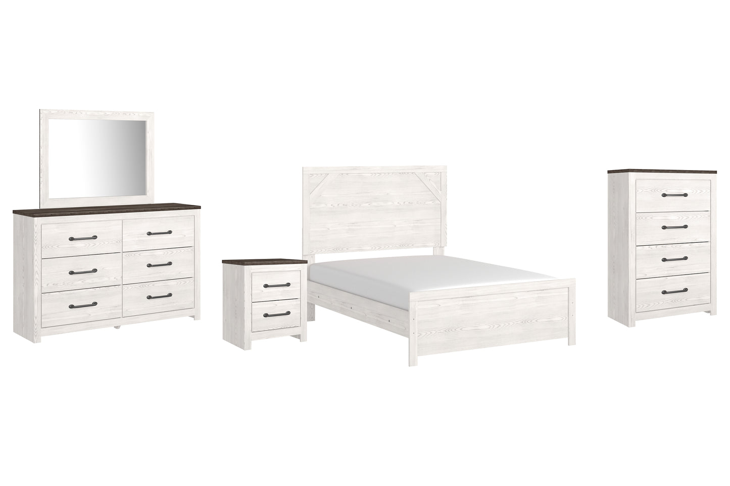 Gerridan Full Panel Bed with Mirrored Dresser, Chest and Nightstand
