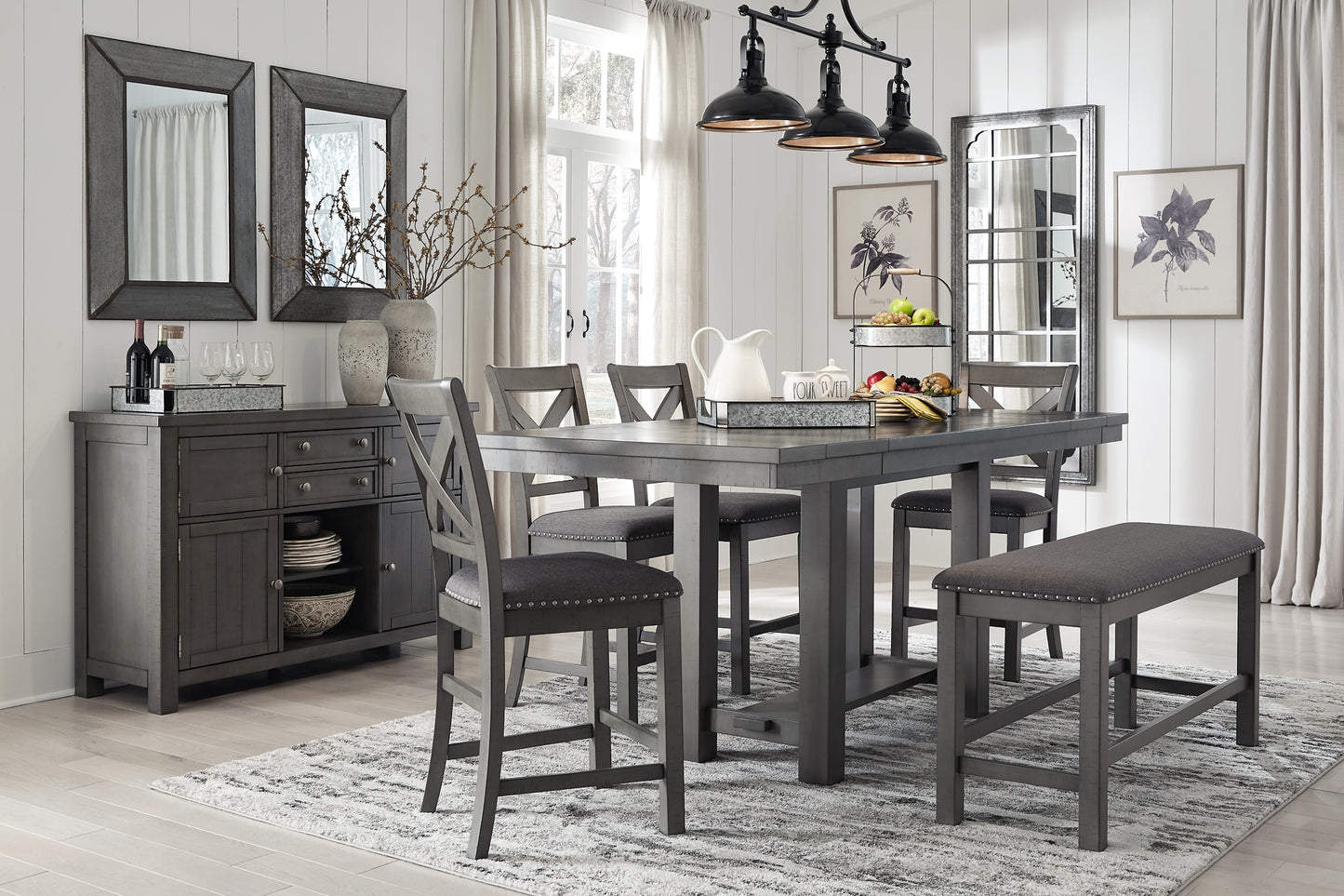 Myshanna Counter Height Dining Table and 4 Barstools and Bench with Storage