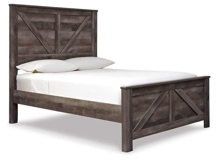 Wynnlow Queen Crossbuck Panel Bed with Mirrored Dresser and 2 Nightstands