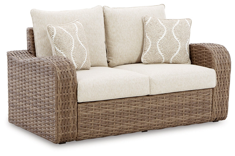 Sandy Bloom Outdoor Sofa and Loveseat with Lounge Chair and Ottoman