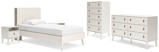 Aprilyn Twin Bookcase Bed with Dresser, Chest and 2 Nightstands